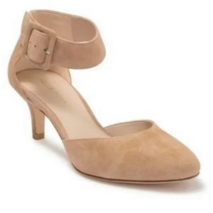 New Pelle Moda Kady Suede Round Toe Kitten Pump with Ankle Strap sz 8.5